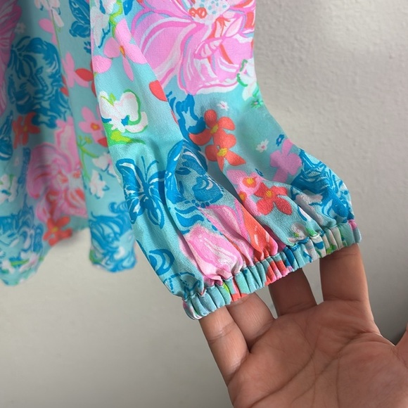 Lilly Pulitzer Elsa 100% Silk Top Blouse in Luscious Lions Surf Blue sz M - Picture 7 of 15